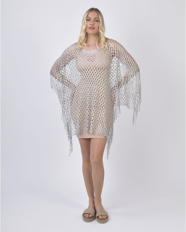 MESH KIMONO IN SILVER COLOR  ONE SIZE (100% POLYESTER)