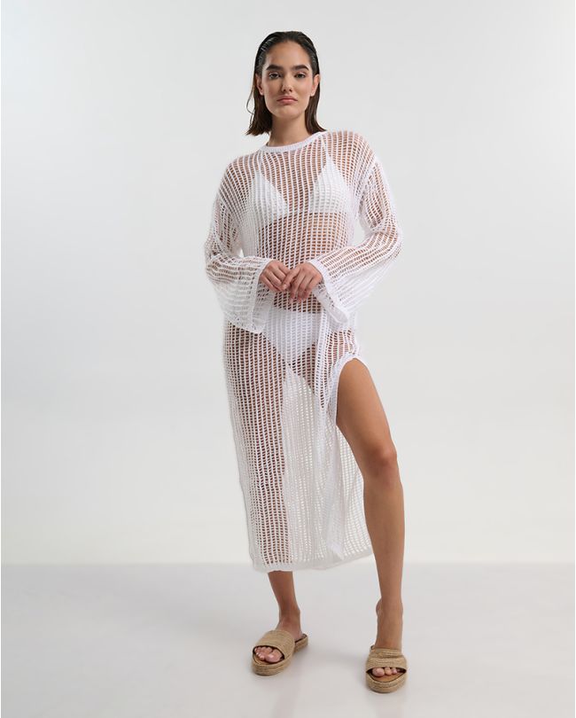 ΦΟΡΕΜΑ ΜΑΚΡΥ ΜΕ ΜΑΚΡΥ ΜΑΝΙΚΙ ΣΕ ΛΕΥΚΟ ΧΡΩΜΑ ONE SIZE (100% VISCOSE)