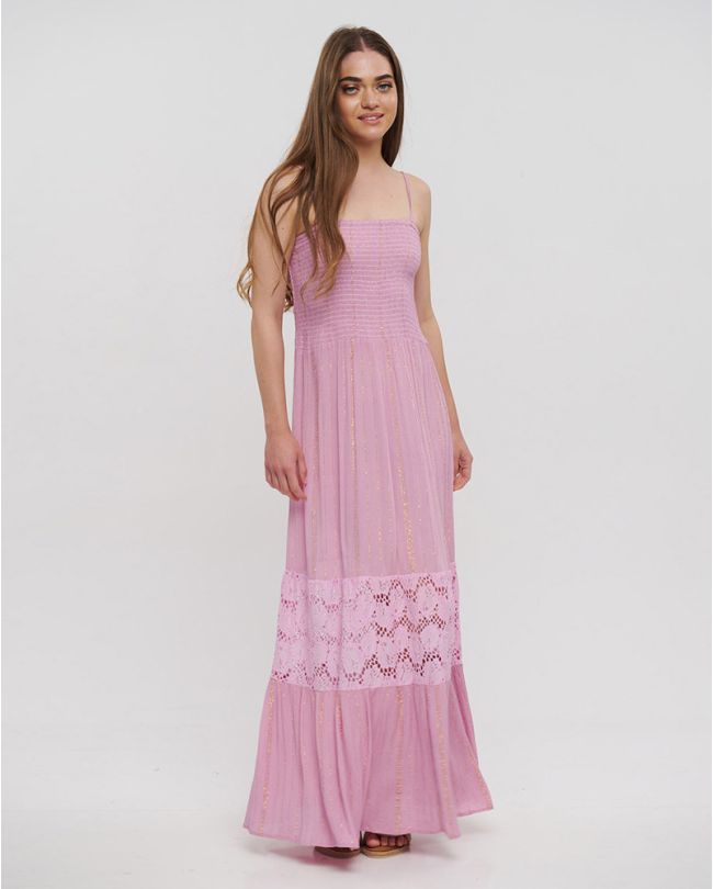 LONG SLEEVELESS DRESS IN PINK COLOR ONE SIZE(100% VISCOSE)
