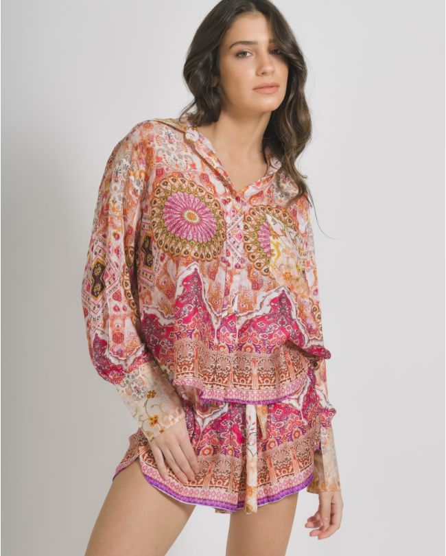 ΠΟΥΚΑΜΙΣΟ ΡΟΖ/ΠΟΡΤΟΚΑΛΙ ΜΕ ΣΧΕΔΙΑ ONE SIZE (100%VISCOSE MODAL)