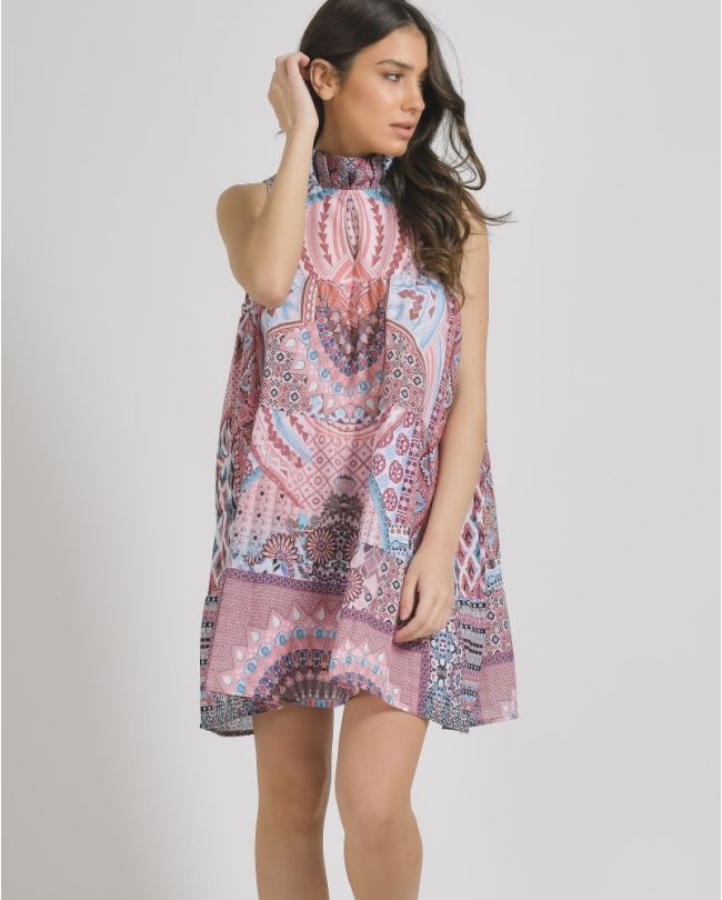 ΦΟΡΕΜΑ ΑΜΑΝΙΚΟ ΛΕΥΚΟ/ΡΟΖ ΜΕ ΣΧΕΔΙΑ ONE SIZE (100% LINEN)