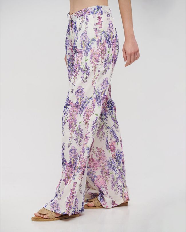 PANTS WITH PINK PURPLE FLOWERS M/L (POLYESTER CHIFFON)