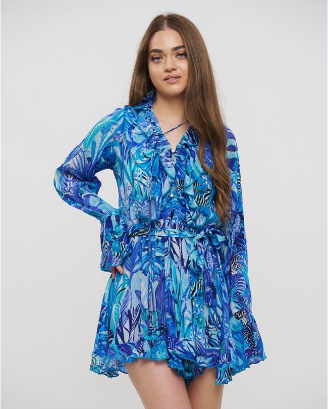 SHORT JUMPSUIT IN BLUE/TURQUOISE COLOR S/M (VISCOSE CREPE)