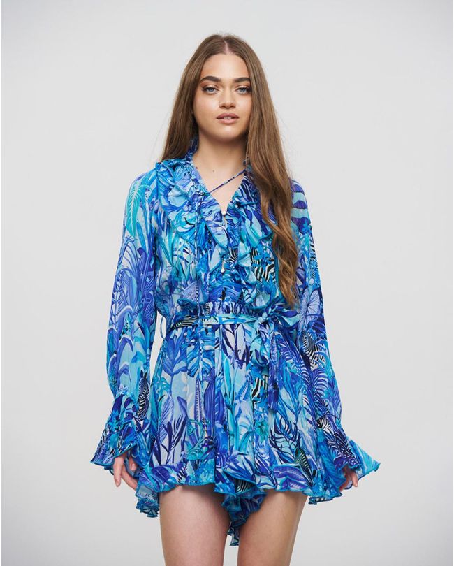 SHORT JUMPSUIT IN BLUE/TURQUOISE COLOR M/L (VISCOSE CREPE)