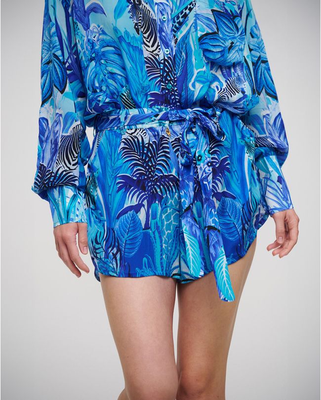 SHORTS WITH BELT IN BLUE/TURUOISE COLOR S/M (VISCOSE CREPE)