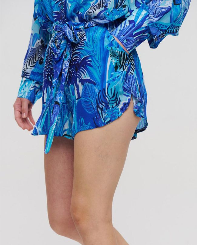 SHORTS WITH BELT IN BLUE/TURUOISE COLOR M/L (VISCOSE CREPE)