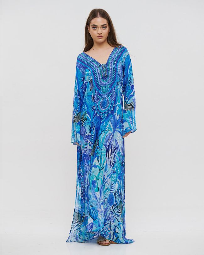 ΚΑΦΤΑΝΙ/ΦΟΡΕΜΑ ΜΑΚΡΥ ΜΠΛΕ/ΤΥΡΚΟΥΑΖ S/M (VISCOSE CREPE)