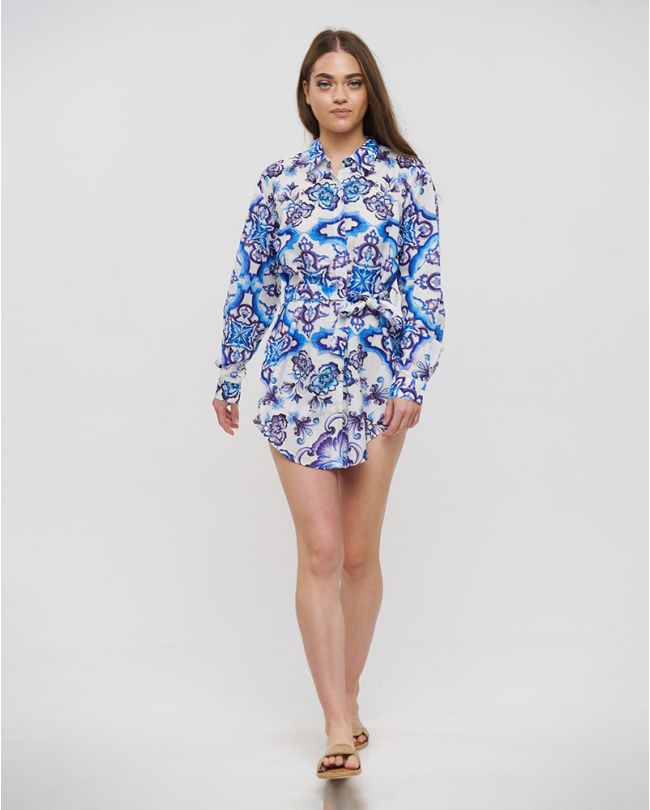 ΠΟΥΚΑΜΙΣΟ ΜΕ ΖΩΝΗ ΜΠΛΕ/ΛΕΥΚΟ/ΜΩΒ M/L (LINEN)