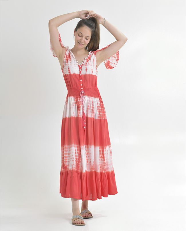 ΦΟΡΕΜΑ TIE DYE ΛΕΥΚΟ/ΚΟΚΚΙΝΟ ΜΕ ΣΚΙΣΙΜΟ M (100% COTTON)