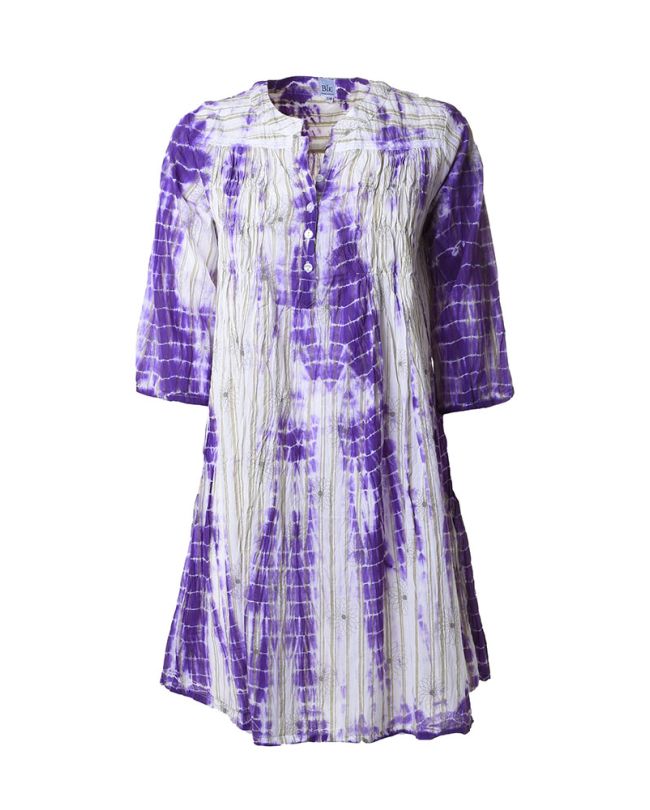 KAFTAN TIE DYE IN WHITE/PURPLE COLOR S/M (100% COTTON)