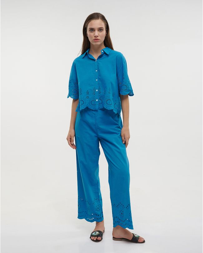S/2 CROP  TOP AND PANTS IN BLUE COLOR ONE SIZE (100% COTTON)