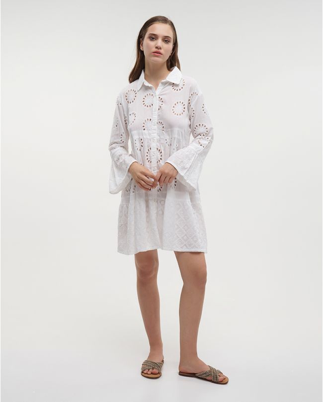 DRESS/SHIRT WITH 3/4 SLEEVES IN WHITE COLOR ONE SIZE (100% COTTON)