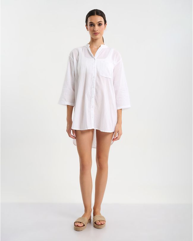 ΠΟΥΚΑΜΙΣΟ ΜΑΚΡΥ ΣΕ ΛΕΥΚΌ ΜΕ ΚΕΝΤΗΜΑΤΑ ΣΤΗΝ ΠΛΑΤΗ ONE SIZE (100% COTTON)