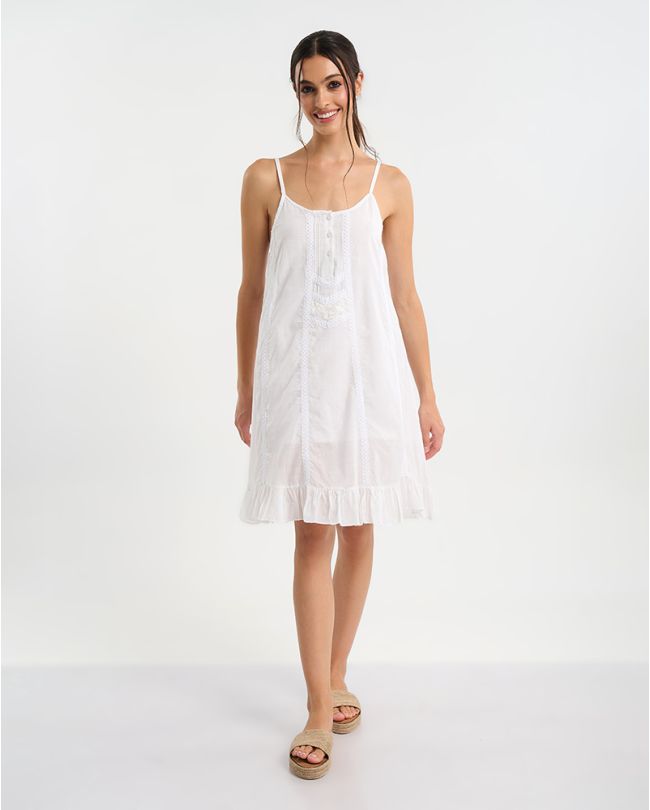 ΦΟΡΕΜΑ ΚΟΝΤΟ ΣΕ ΛΕΥΚΟ ΧΡΩΜΑ ΜΕ ΤΙΡΑΝΤΕΣ ONE SIZE (100% COTTON)