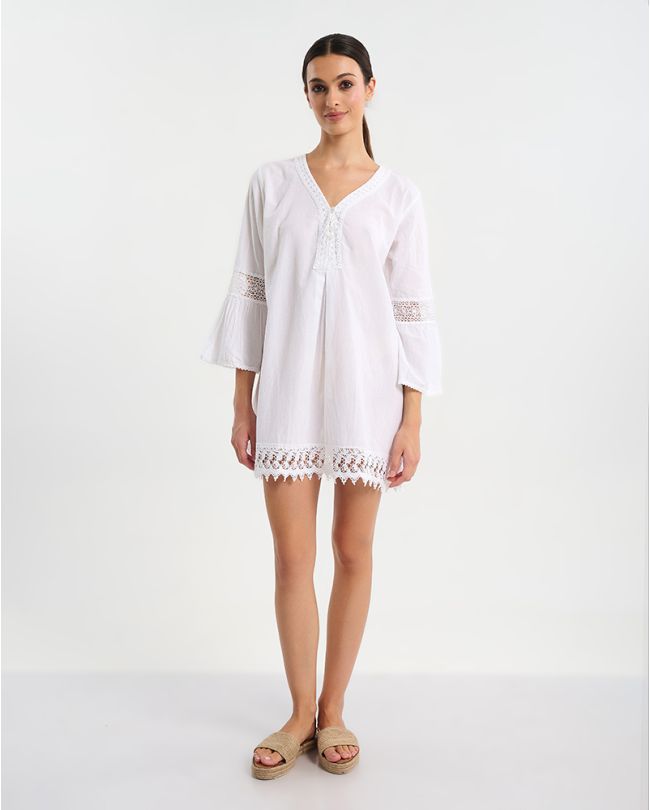 ΠΟΥΚΑΜΙΣΑ/ΦΟΡΕΜΑ ΣΕ ΛΕΥΚΟ ΧΡΩΜΑ ΜΕ ΦΑΡΔΥ ΜΑΝΙΚΙ ONE SIZE ( 100% COTTON)