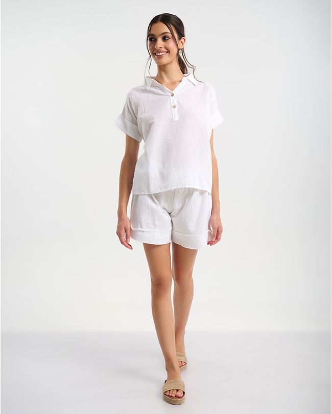 ΠΟΥΚΑΜΙΣΟ ΜΕ ΚΟΝΤΟ ΜΑΝΙΚΙ ΣΕ ΛΕΥΚΟ ΧΡΩΜΑ ONE SIZE (100% COTTON)