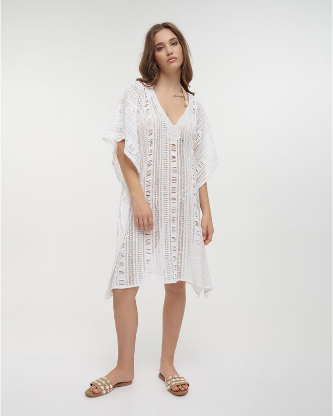 SHORT PERFORATED KAFTAN IN WHITE COLOR ONE SIZE (100% COTTON)