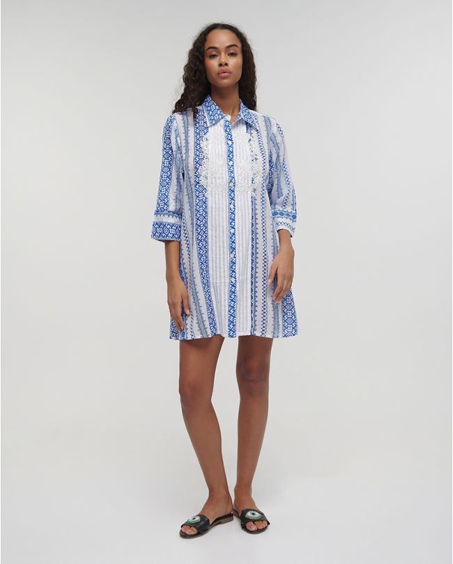 ΠΟΥΚΑΜΙΣΑ ΚΟΝΤΗ 3/4 ΜΠΛΕ/ΛΕΥΚΗ L/XL (100% COTTON)