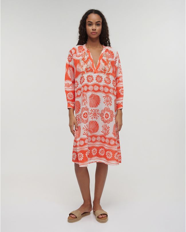 MIDI DRESS IN RED/WHITE COLOR ONE SIZE (100% COTTON)