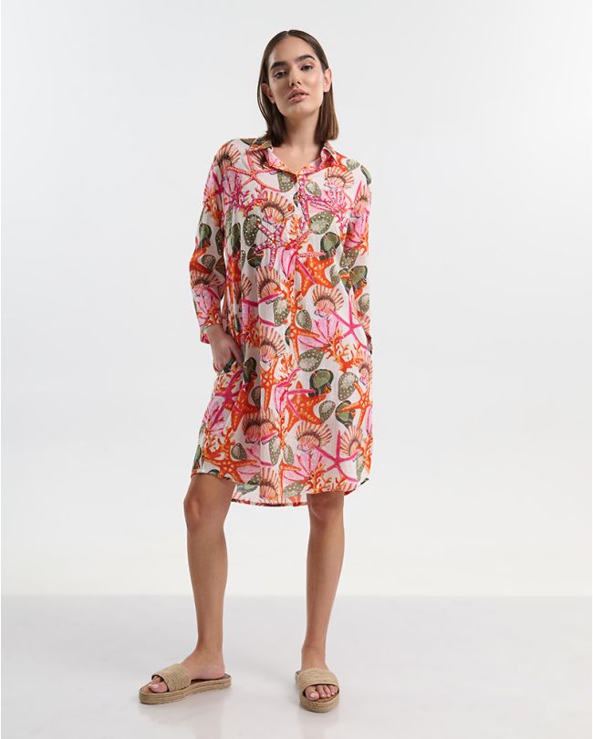 ΠΟΥΚΑΜΙΣΑ /ΦΟΡΕΜΑ ΛΕΥΚΗ ΜΕ ΛΕΠΤΟΜΕΡΕΙΕΣ ΠΡΑΣΙΝΕΣ/ΚΟΚΚΙΝΕΣ S/M ( 100% COTTON)