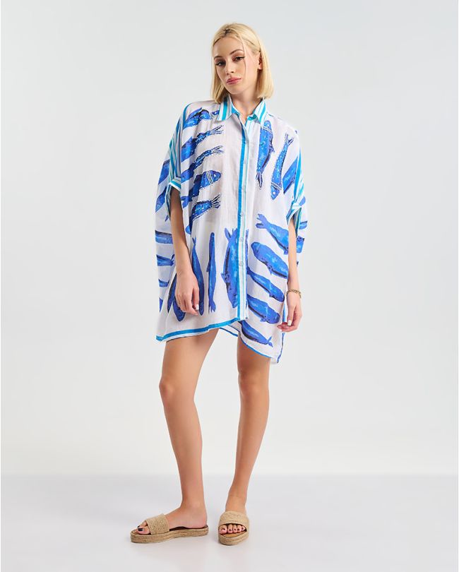 ΠΟΥΚΑΜΙΣΑ 3/4 ΛΕΥΚΟ ΧΡΩΜΑ  ΜΕ ΨΑΡΙΑ  ONE SIZE ( 100% COTTON)