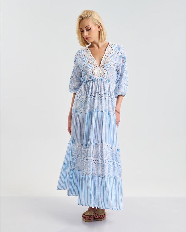  ΜΑΚΡΥ ΦΟΡΕΜΑ 3/4 ΜΑΝΙΚΙ ΣΕ ΛΕΥΚΟ ΧΡΩΜΑ ΜΕ ΣΧΕΔΙΑ ONE SIZE ( 100% COTTON)