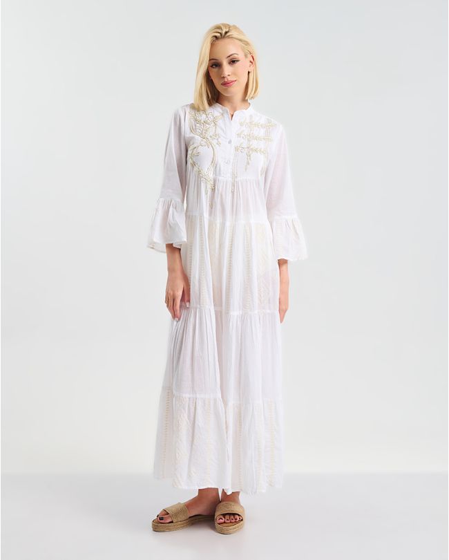 ΦΟΡΕΜΑ ΜΑΚΡΥ ΛΕΥΚΟ ΜΕ ΧΡΥΣΕΣ ΛΕΠΤΟΜΕΡΕΙΕΣ ONE SIZE  ( 100% COTTON)