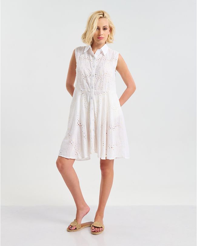 ΛΕΥΚΟ ΚΟΝΤΟ ΦΟΡΕΜΑ ΑΜΑΝΙΚΟ ΔΙΑΤΡΗΤΟ  S/M ( 100% COTTON)