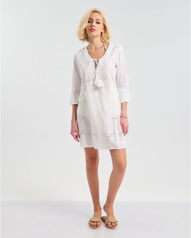 ΚΑΦΤΑΝΙ/ΦΟΡΕΜΑ ΛΕΥΚΟ ΜΕ 3/4 MANIKI ΔΙΑΤΡΗΤΟ/ ΚΟΧΥΛΙΑ S/M ( 100% COTTON)