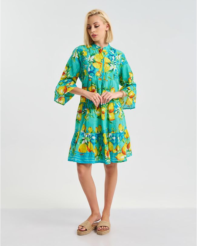 ΚΟΝΤΟ ΦΟΡΕΜΑ/ΠΟΥΚΑΜΙΣΑ ''LEMONS'' ΣΕ ΤΙΡΚΟΥΑΖ ΧΡΩΜΑ ONE SIZE ( 100% COTTON)