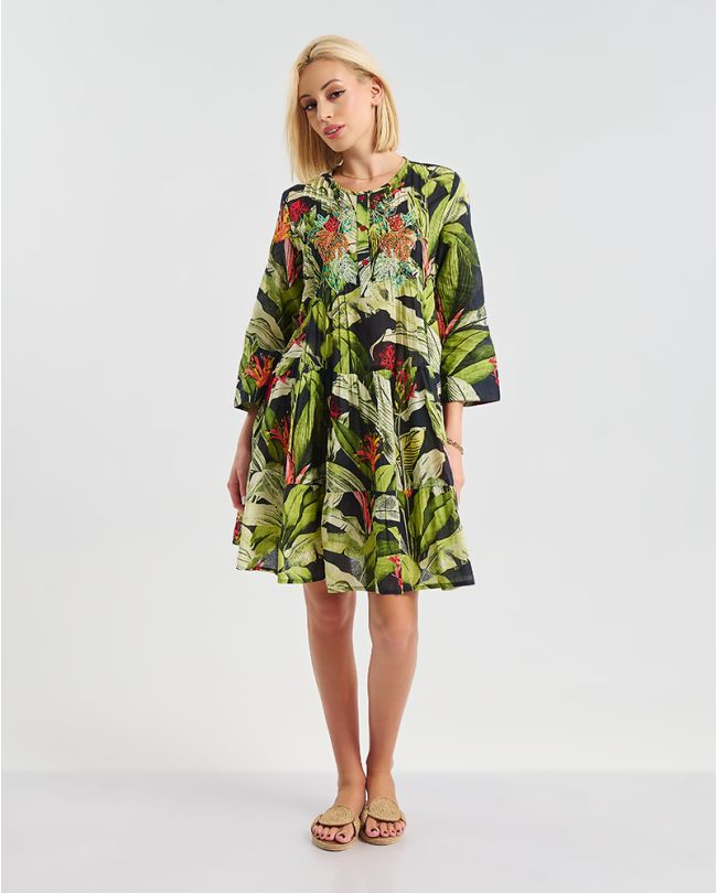 ΚΟΝΤΟ ΦΟΡΕΜΑ/ΚΑΦΤΑΝΙ ΠΡΑΣΙΝΟ/ΜΑΥΡΟ ''LEAVES'' ONE SIZE ( 100% COTTON)