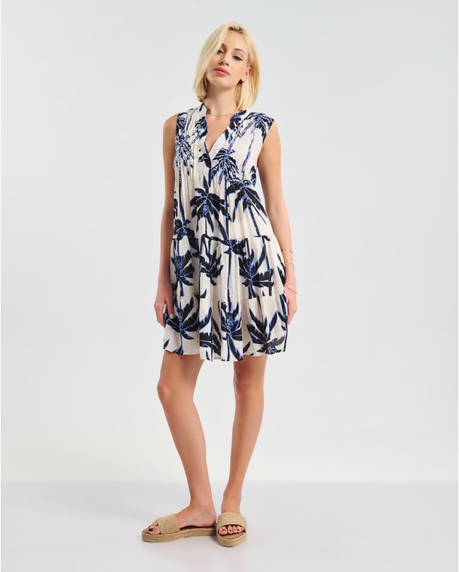 KONTO AMANIKO ΦΟΡΕΜΑ ΛΕΥΚΟ/ΜΠΛΕ/ΜΑΥΡΟ ''PALMS'' S/M ( 100% COTTON)