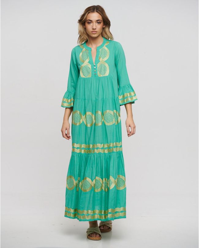 ΦΟΡΕΜΑ ΜΑΚΡΥ ΠΡΑΣΙΝΟ ΜΕ ΚΕΝΤΗΜΑΤΑ ONE SIZE (100% COTTON)