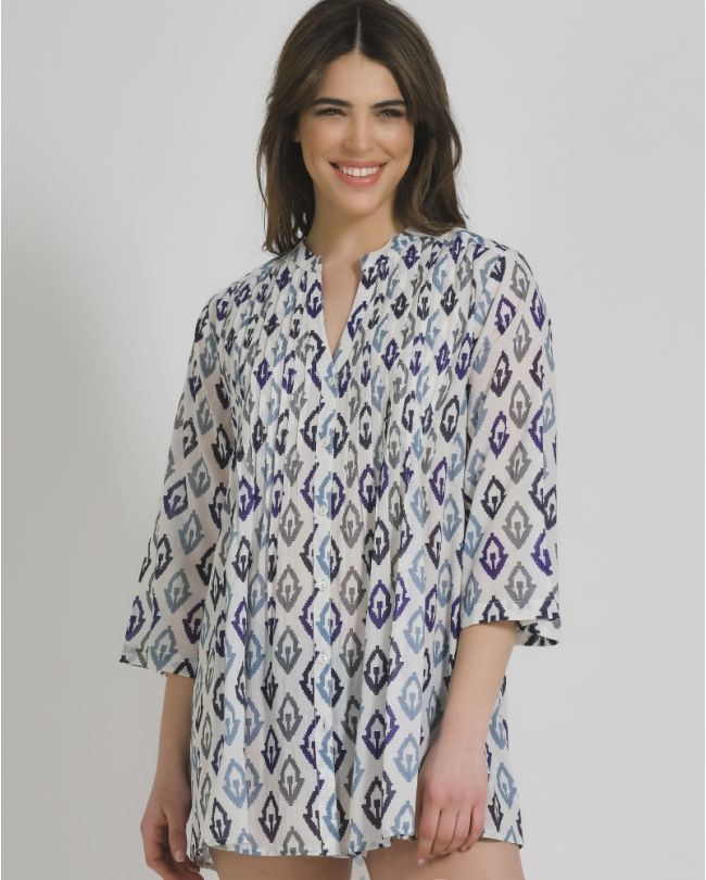 SHIRT/KAFTAN IN BLUE/WHITE COLOR ONE SIZE (100% COTTON)
