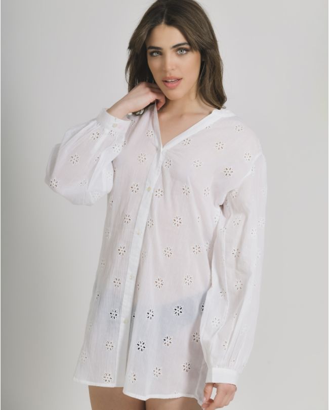 SHIRT WITH LONG SLEEVES IN WHITE COLOR ONE SIZE (100% COTTON)