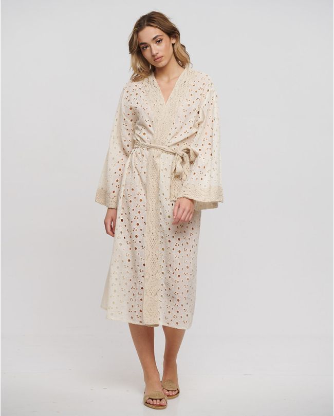 KIMONO WITH BELT IN BEIGE COLOR WITH KIPPUR DETAILS ONE SIZE (100% COTTON FLEX)