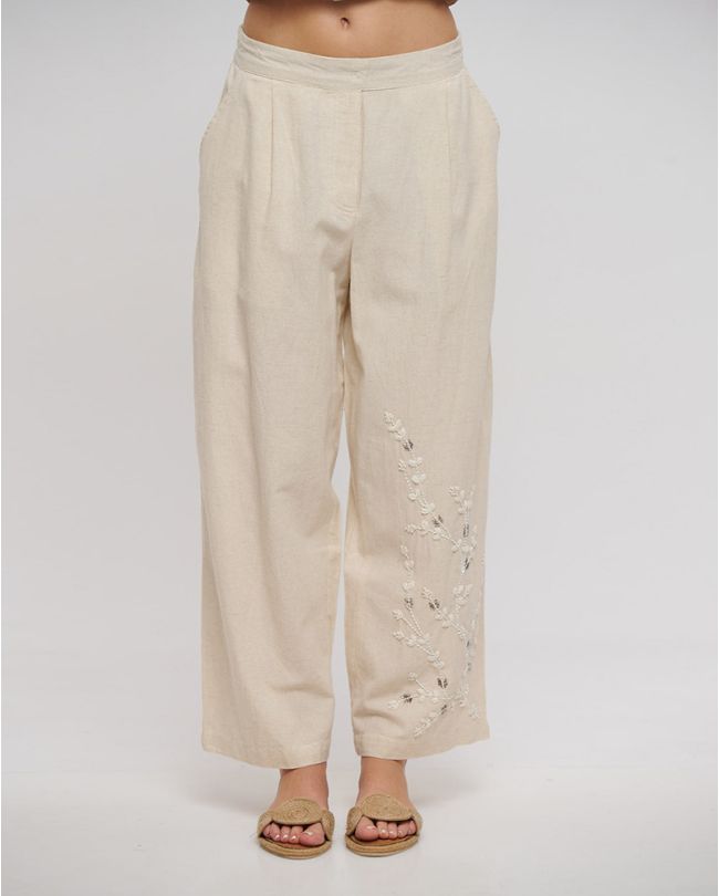 PANTS IN BEIGE COLOR WITH BEADS ONE SIZE (100% COTTON FLEX)