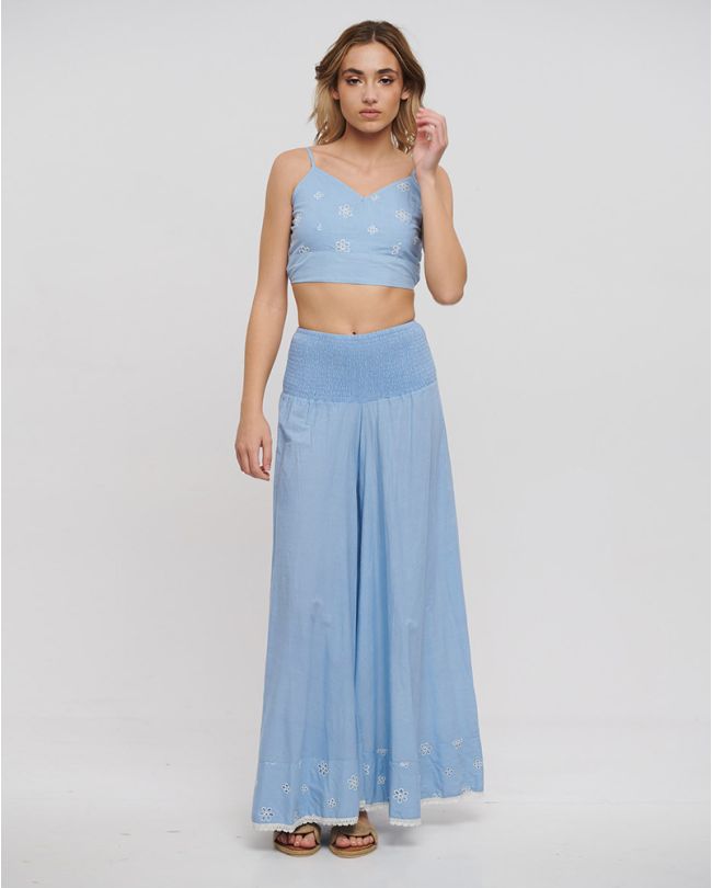 S/2 TOP AND SKIRT  IN LIGHT BLUE COLOR WITH KIPPUR DETAILS ONE SIZE (100% COTTON FLEX)