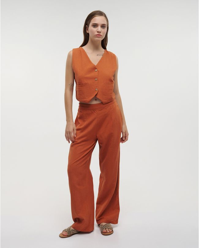VEST IN TERRACOTTA COLOR S/M (100%COTTON FLEX LINEN)