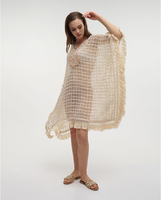 ΝΕΤ LONG KAFTAN IN ECRU COLOR ONE SIZE (100% COTTON NET)