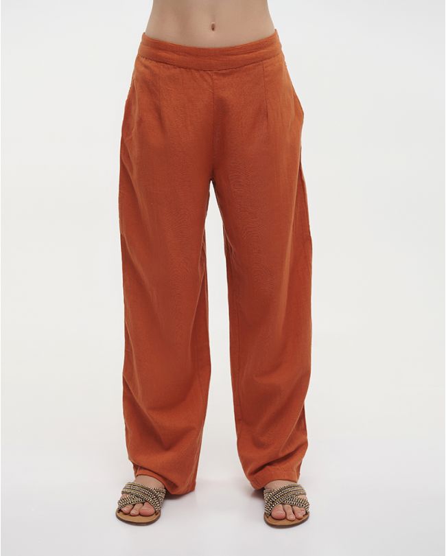 PANTS IN TERRACOTTA COLOR L/XL (100%COTTON FLEX LINEN)