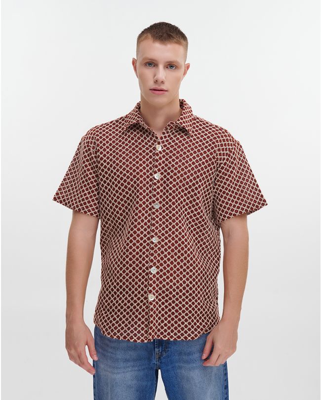 SHIRT IN ΒROWN/WHITE COLOR L/XL (100% COTTON ΝΕΤ)