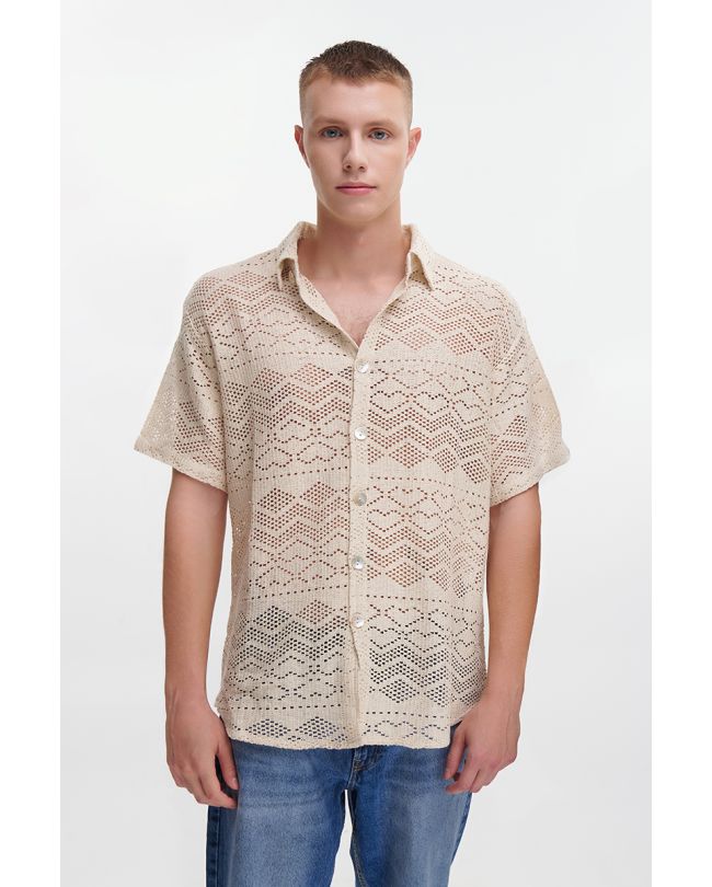 ΝΕΤ SHIRT IN ECRU COLOR L/XL (100% COTTON ΝΕΤ)