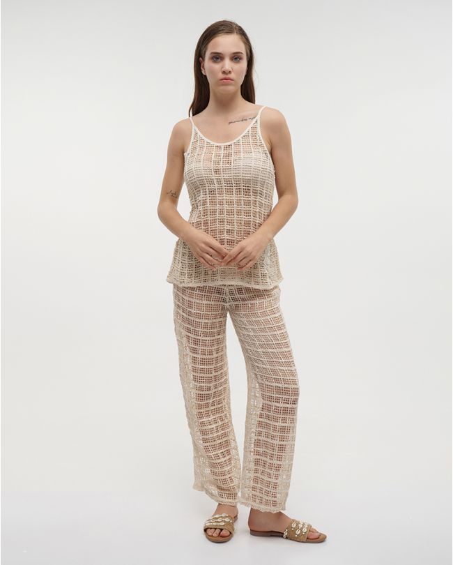 ΝET SLEEVELESS TOP IN ECRU COLOR L/XL (100% COTTON NET)