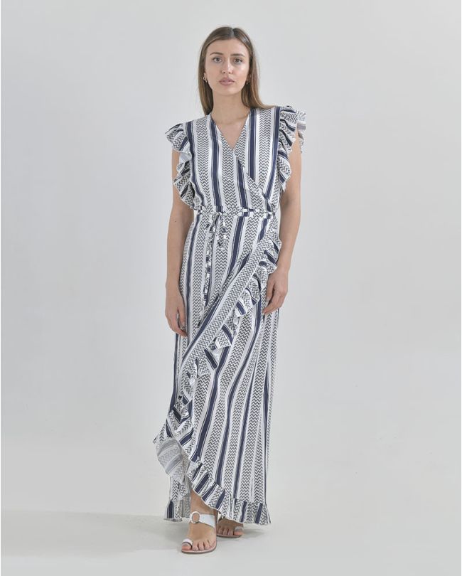 MAXI WRAP AROUND DRESS IN BLACK AND WHITE ONE SIZE (100% RAYON)