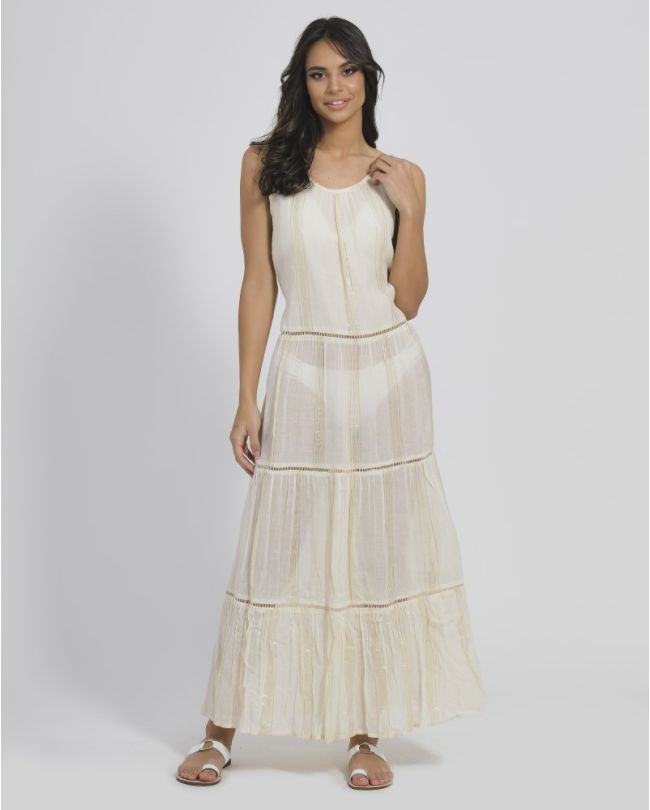 LONG DRESS BEIGE ΜΕ LUREX ONE SIZE (100 % COTTON)
