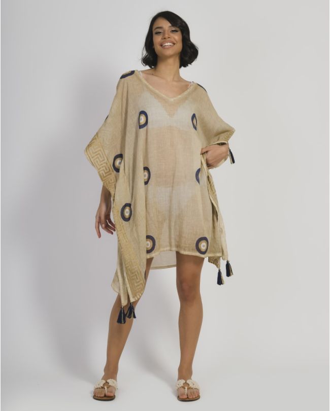 KAFTAN BEIGE WITH EYES ONE SIZE (100% COTTON)