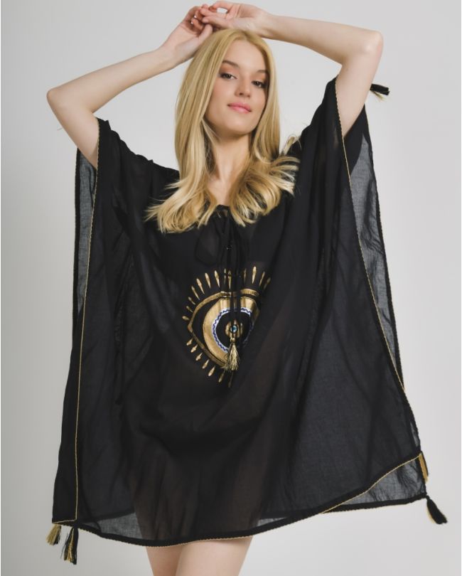 KAFTAN IN BLACK COLOR WITH EYE ONE SIZE (100% COTTON)