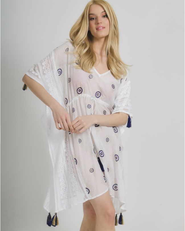 KAFTAN IN WHITE COLOR WITH EYES ONE SIZE (100% COTTON)