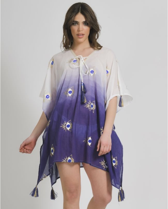 KAFTAN IN BLUE/WHITE COLOR OMBRE WITH EYES ONE SIZE (100% COTTON)